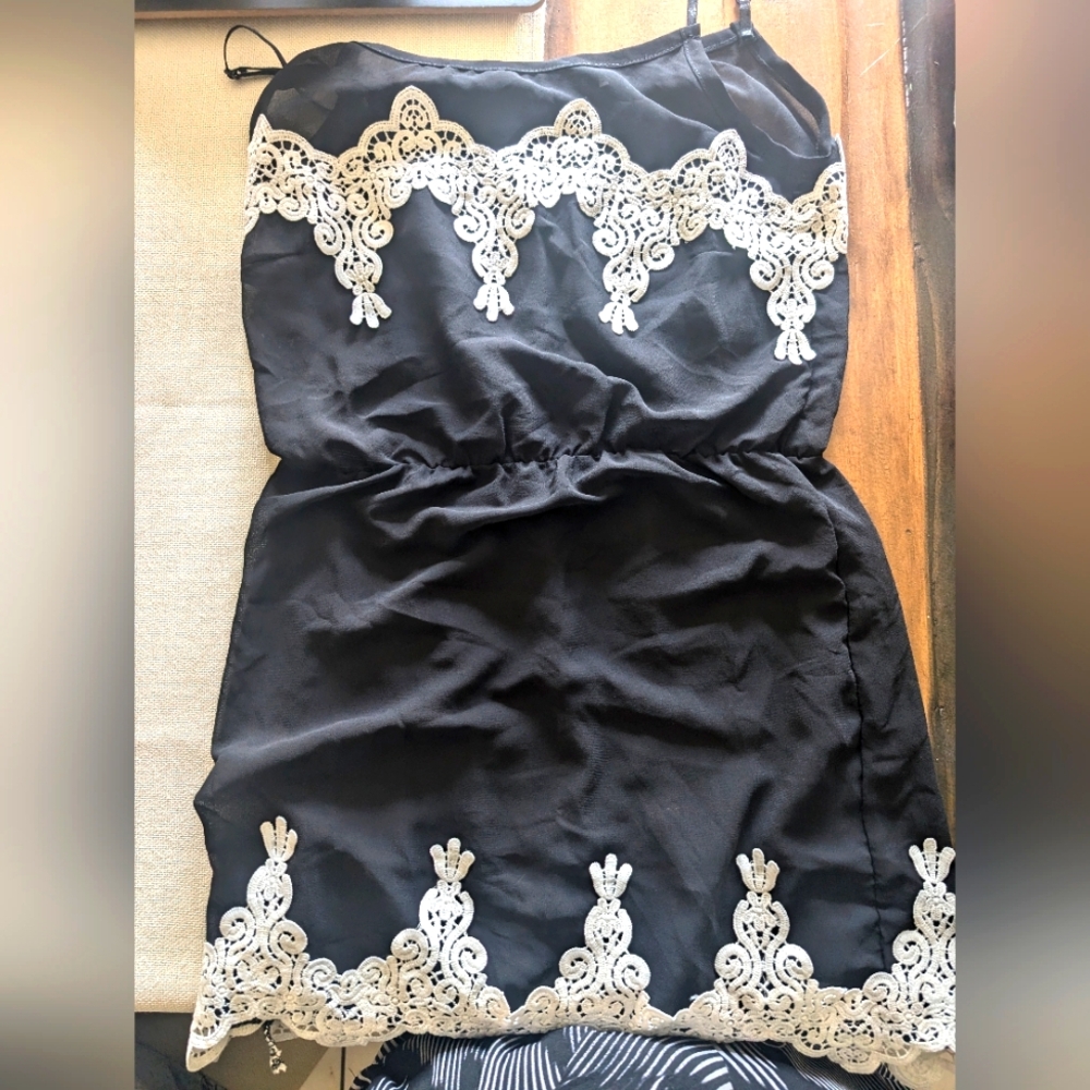 Black and White Lace Trimmed See Through Dress